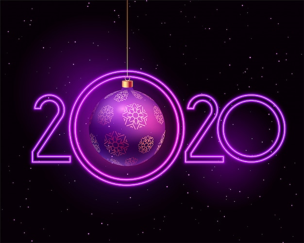 Free vector happy new year 2020 purple neon style