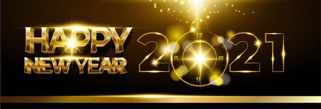 Happy new year 2021 Background with golden number and clock