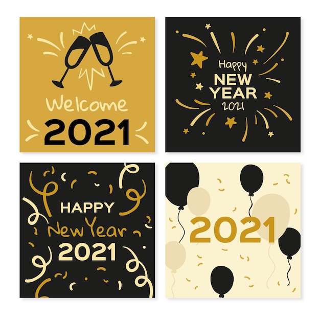 새해 복 많이 받으세요 2021 카드, 풍선 및 불꽃 놀이