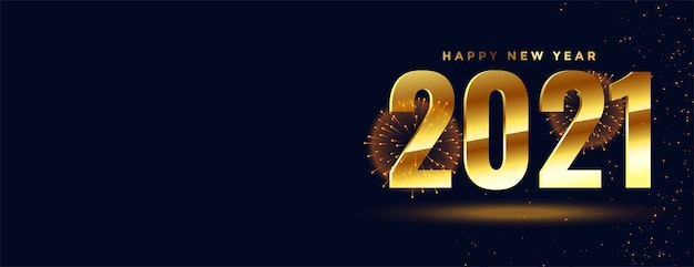 Free vector happy new year 2021 golden fireworks banner design