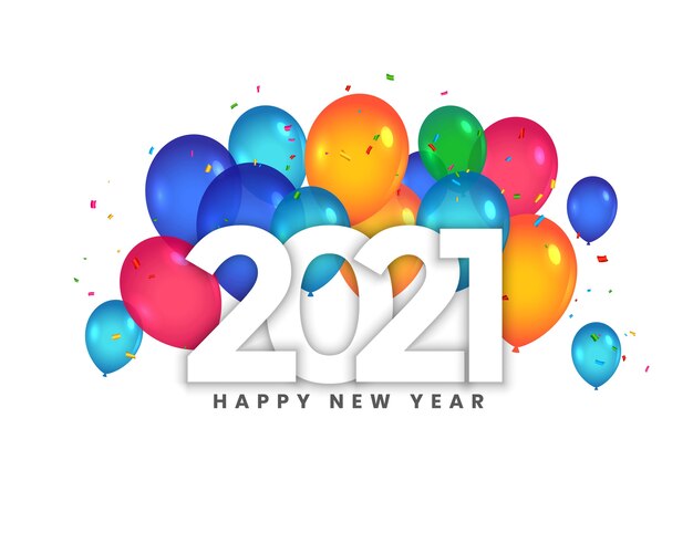 Happy new year 2021 greeting card with balloons celebration