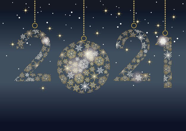 雪片で作られた番号の新年あけましておめでとうございます2021グリーティングカード