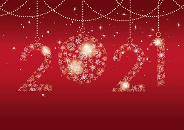 Happy new year 2021 greeting card with number made of snowflakes