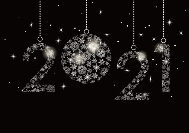 雪片で作られた番号の新年あけましておめでとうございます2021グリーティングカード