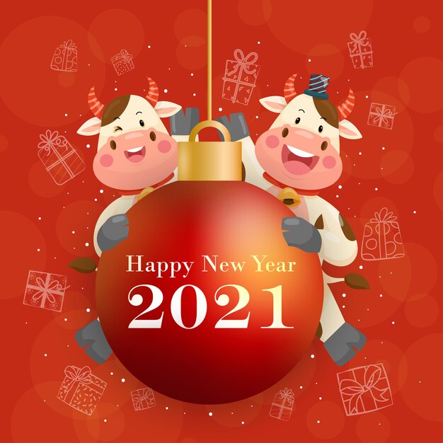 Happy new year 2021 with anthurium character smiling 