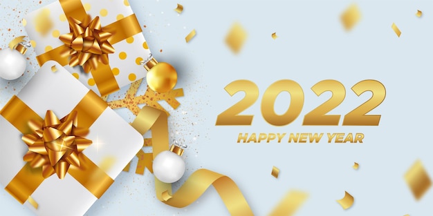 Vettore gratuito felice anno nuovo 2022 sfondo con eleganti decorazioni natalizie