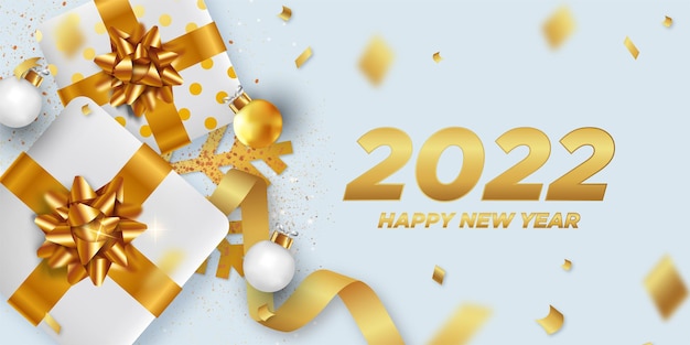 Happy new year 2022 background with elegant christmas decoration