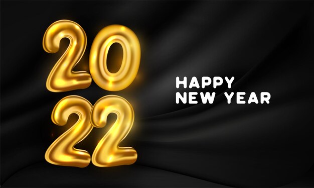 Happy new year 2022 background with golden balloons numbers