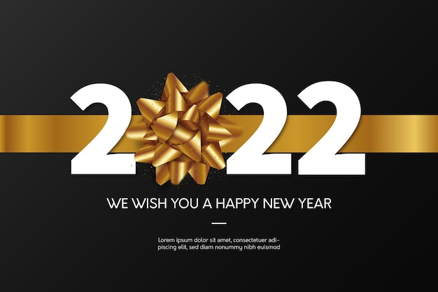 Happy new year 2022 background with golden ribbon