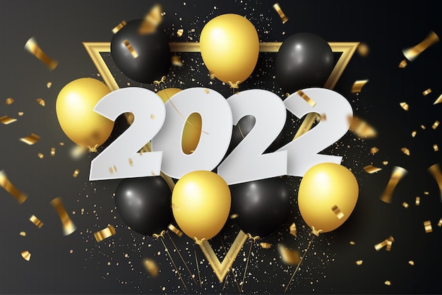 Felice anno nuovo 2022 sfondo con palloncini realistici