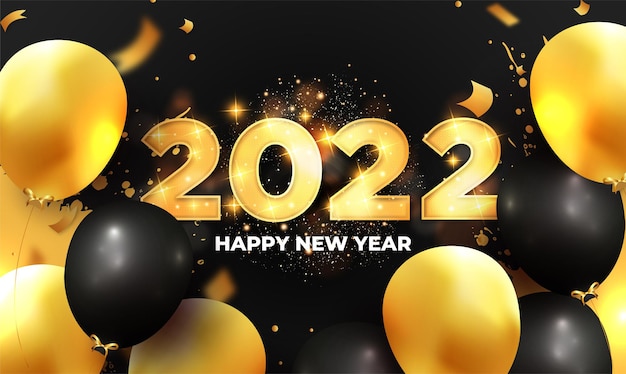 現実的な金色の風船と新年あけましておめでとうございます2022年の背景