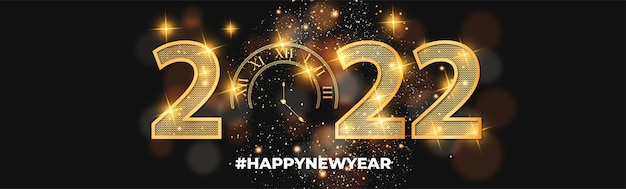 Happy new year 2022 banner background with bokeh