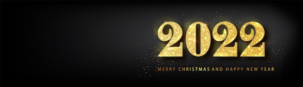 Felice anno nuovo banner 2022. testo di lusso vettoriale dorato 2022 felice anno nuovo. progettazione di numeri festivi d'oro. banner di felice anno nuovo con numeri 2022.