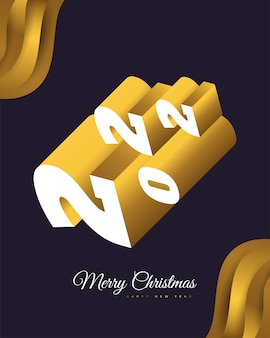 Happy new year 2022 banner or poster with 3d number in white and gold style. 3d 2022 number design. new year celebration design template for flyer, poster, brochure, card, banner or postcard