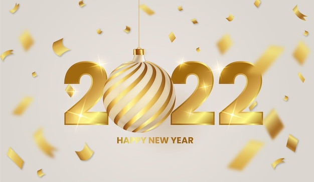 Free vector happy new year 2022 banner with elegant christmas ball