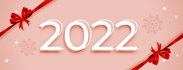 無料ベクター 赤いリボンで新年あけましておめでとうございます2022バナー