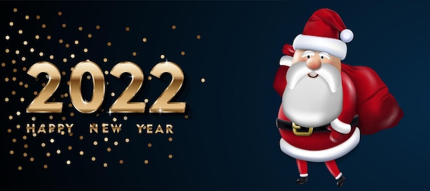 Happy new year 2022 banner with santa claus hat for brochure design template, postcard. 3d realistic santa claus cartoon character set for 2022 christmas designs