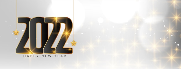 Happy new year 2022 bokeh banner with stars vector