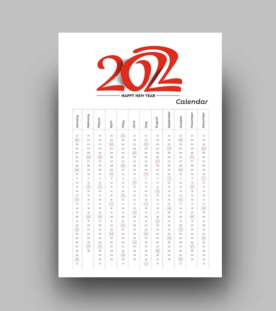 Felice anno nuovo 2022 calendario - elementi di design per le vacanze di capodanno per biglietti di auguri, poster banner calendario per decorazioni, sfondo illustrazione vettoriale.