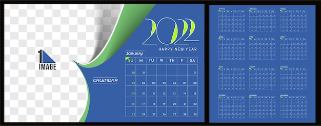 Vettore gratuito felice anno nuovo 2022 calendario - elementi di design per le vacanze di capodanno per biglietti di auguri, poster banner calendario per decorazioni, sfondo illustrazione vettoriale.