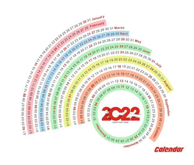 明けましておめでとうございます2022年カレンダー-ホリデーカードの新年の休日のデザイン要素、装飾用のカレンダーバナーポスター、ベクトルイラストの背景。