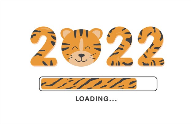 Happy new year 2022 cartoon cute tiger with smile loading bar new year 2022 year of the tiger