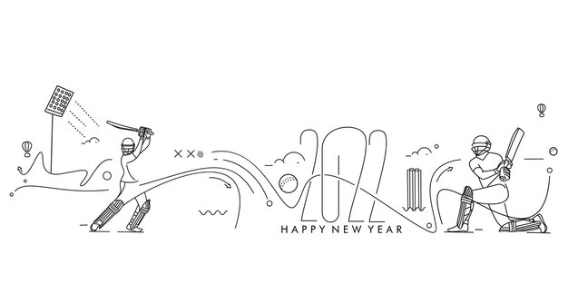 Happy New Year 2022 Cricket Championship Concept Design, Vector illustration.