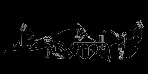 С Новым годом 2022 чемпионат по крикету концептуальный дизайн, векторные иллюстрации.