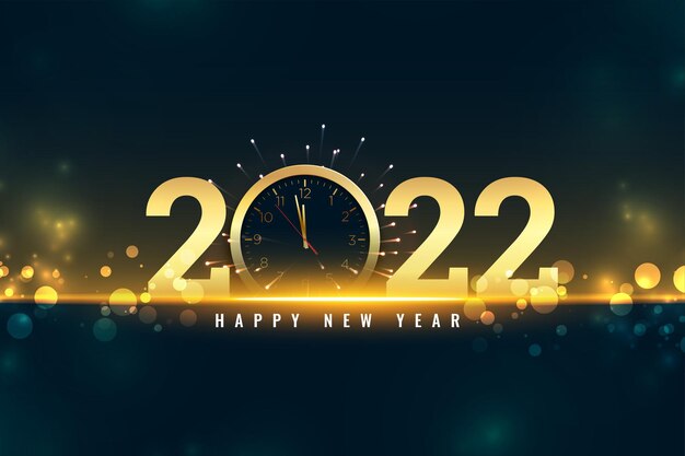 明けましておめでとうございます2022年前夜のお祝いカードと時計とボケライト