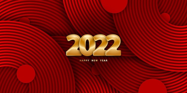 Happy new year 2022 festive red background with golden numbers 3d