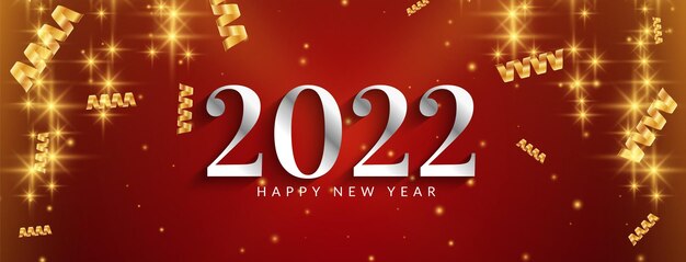 С новым годом 2022 светящийся глянцевый красный баннер дизайн вектор