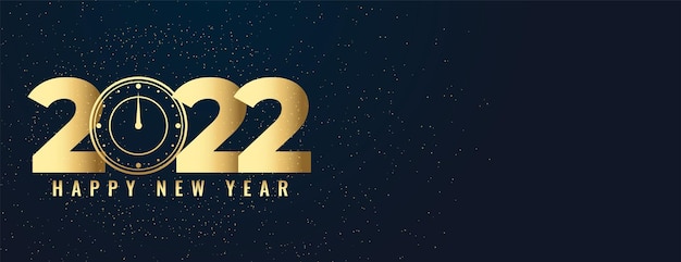 Vettore gratuito felice anno nuovo 2022 banner di auguri di testo dorato