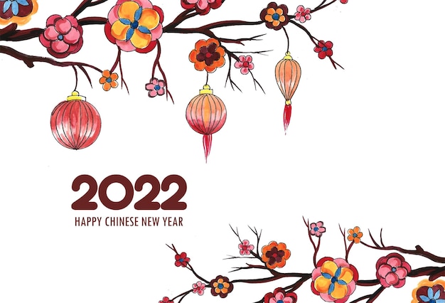 Happy new year 2022 greeting card and chinese new year background Free Vector