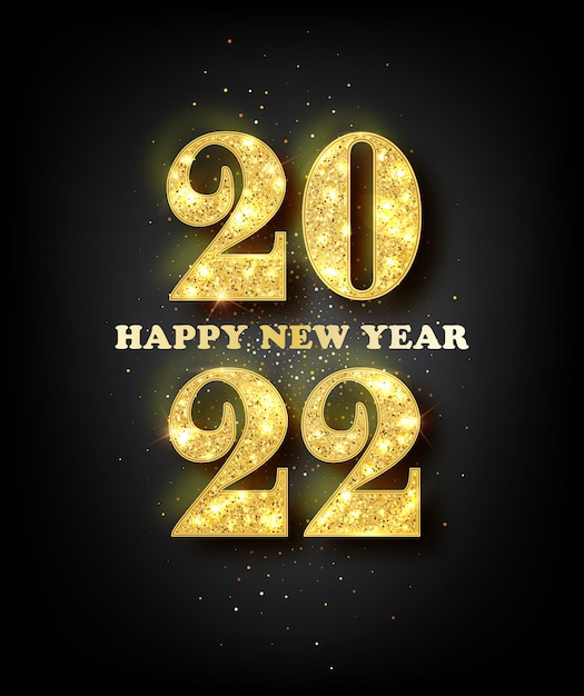 Happy new year 2022 greeting card with gold numbers