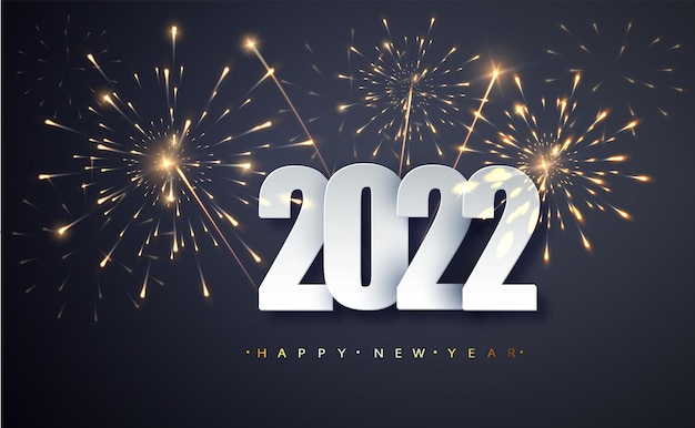 Happy new year 2022. greeting new year banner with numbers date 2022 on the background of fireworks.