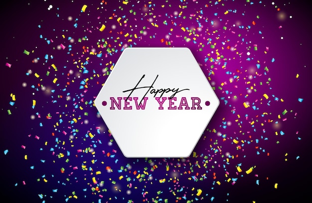 Free vector happy new year 2022 illustration with typography letter and falling confetti on colorful background
