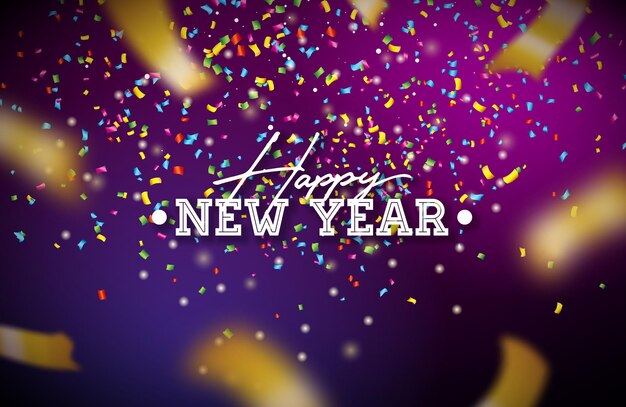 Happy New Year 2022 Illustration with Typography Letter and Falling Confetti on Colorful Background