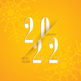 Happy new year 2022 illustration with typography number and snowflake on yellow background