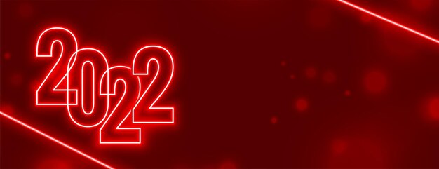 Vettore gratuito felice anno nuovo 2022 realizzato con banner di luci al neon rosse