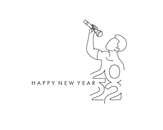 Happy new year 2022 man with mic, vector illustration.