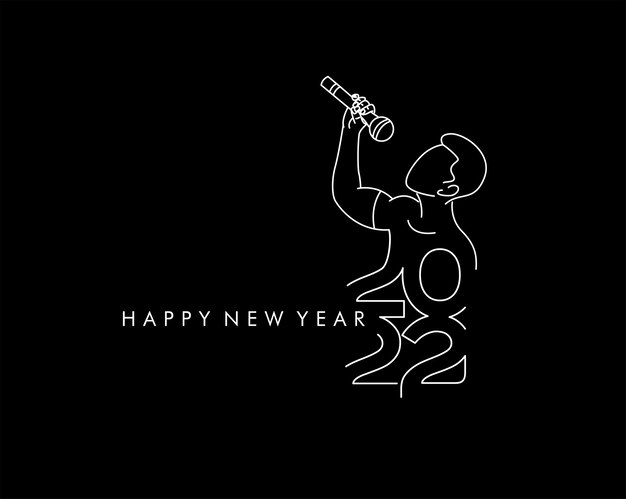 Happy New Year 2022 Man With Mic, Vector illustration.