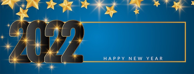 Happy new year 2022 modern blue color shiny banner vector