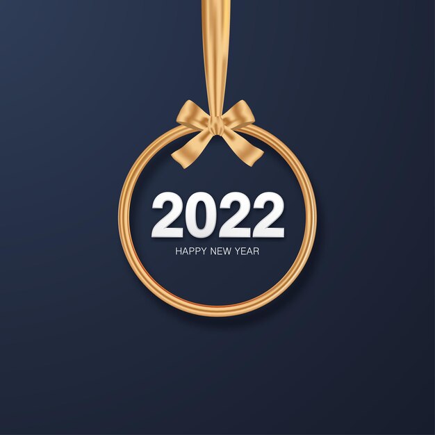 Happy new year 2022 number with golden christmas ornament vector