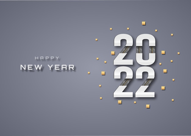 Happy new year 2022 original christmas greetings with silvery futuristic 3d text