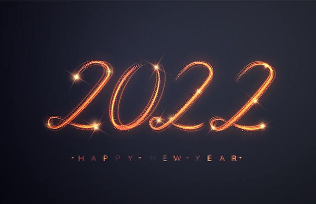 Free vector happy new year 2022. sparkling burning numbers 2022 . beautiful glowing overlay object for design holiday greeting card, billboard and web banner.