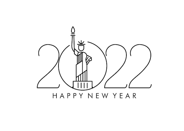 새해 복 많이 받으세요 2022 자유의 여신상 디자인, 벡터 일러스트 레이 션.