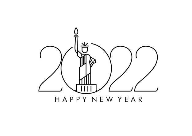 明けましておめでとうございます2022自由の女神デザイン、ベクトルイラスト。