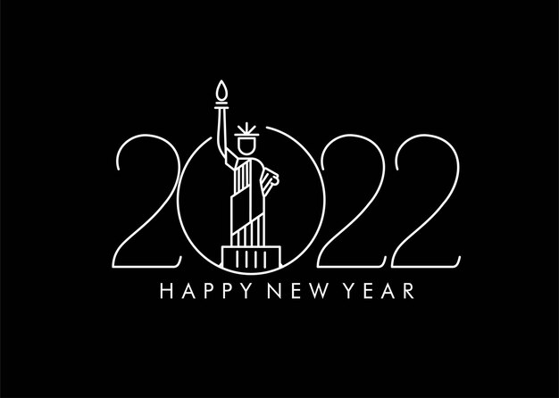 새해 복 많이 받으세요 2022 자유의 여신상 디자인, 벡터 일러스트 레이 션.