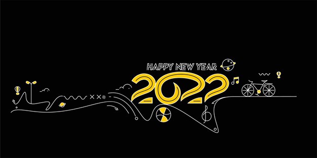 Happy new year 2022 text with travel world design patter, vector illustration.