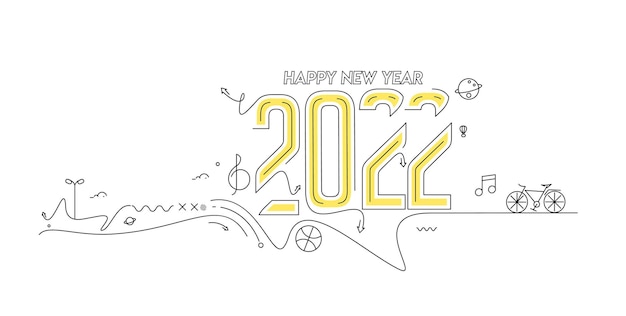 Счастливый Новый год 2022 текст с скороговоркой дизайна мира путешествий, векторные иллюстрации.